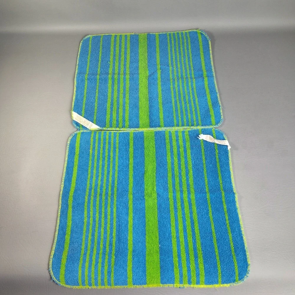 Vintage MCM Stevens Utica Fine Arts Collection 5pc. Towel Set Retro Blue & Lime